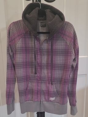 Fox Hoodie in Purple and Grey Plaid